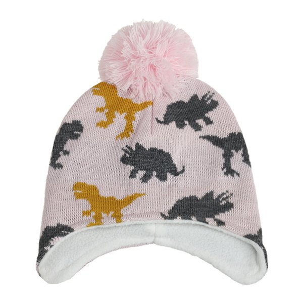 Stickad Mössa Ny Höst och Vinter Dinosaurie Jacquard Pojkar och Flickor Öronmuffar Mössa Barnens Ullmössa Light gray-MOK label S(3-18 months)