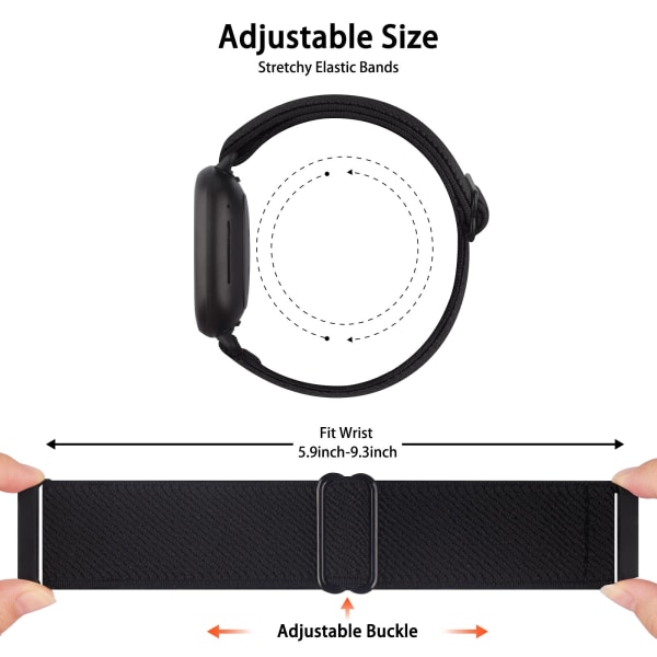 Elastiskt vävt looparmband för Fitbit Versa 3 2 Versa Lite Band Justerbart nylon sportarmbandsurarmband för Fitbit Sense Band Black For Versa 2 Versa 1