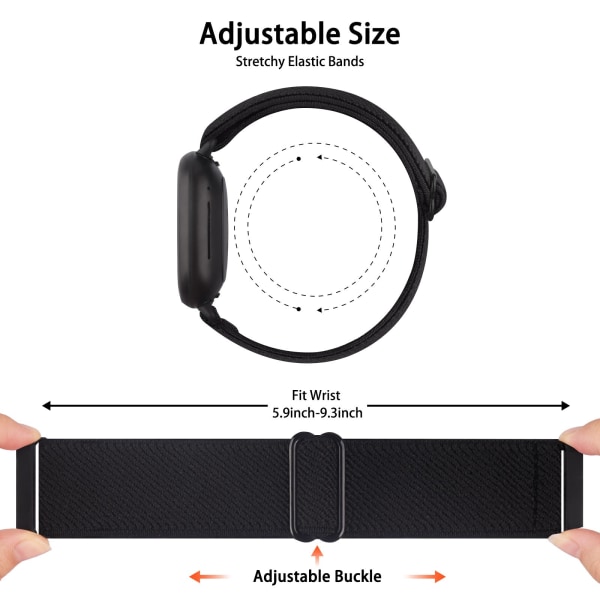 Elastiskt vävt ögleband för Fitbit Versa 3 2 Versa Lite Band Justerbart sportklockarmband i nylon för Fitbit Sense Band Black For Fitbit Versa 3