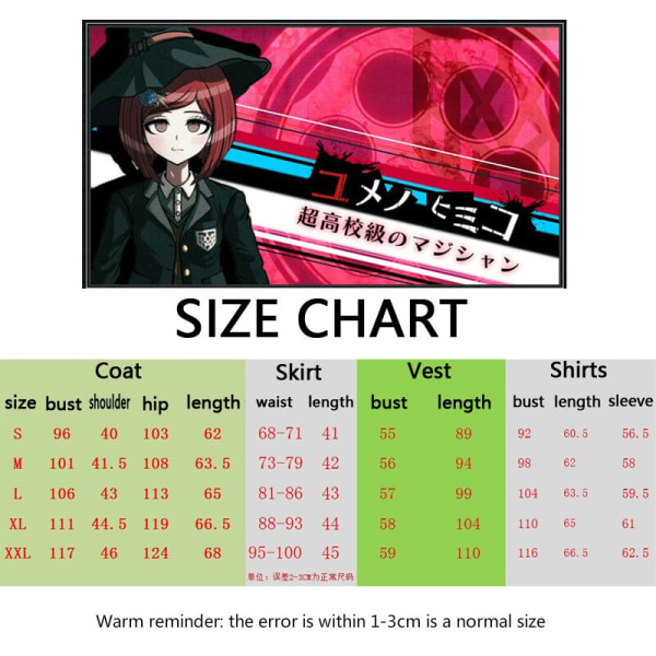 Anime Danganronpa Yumeno Himiko Cosplay Kostume Skolepigeuniform Halloween Karneval Fest Nederdel Sæt Rød Paryk Magisk Hat Wig XXXL