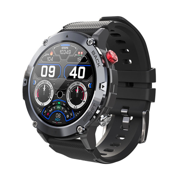 Smartklokke for musikkavspilling, utendørs, tre-sikker IP67, lang batteritid, multi-sport smartklokke Black leather