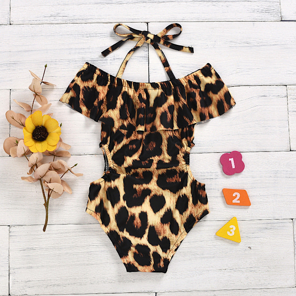 Baddräkt Flickors Sommar En-del Triangel Baddräkt leopard print 100cm