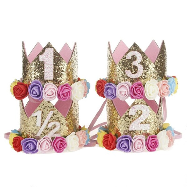 Söpöt Glitter 1/2/3 Poika Tyttö Syntymäpäiväjuhlahatut Prinsessakruunuhatut Vauvakutsut Syntymäpäiväkakkuhatut Valokuvarekvisiitta Lasten Juhlakoristeet Pink gold 1I2 10.5x7CM