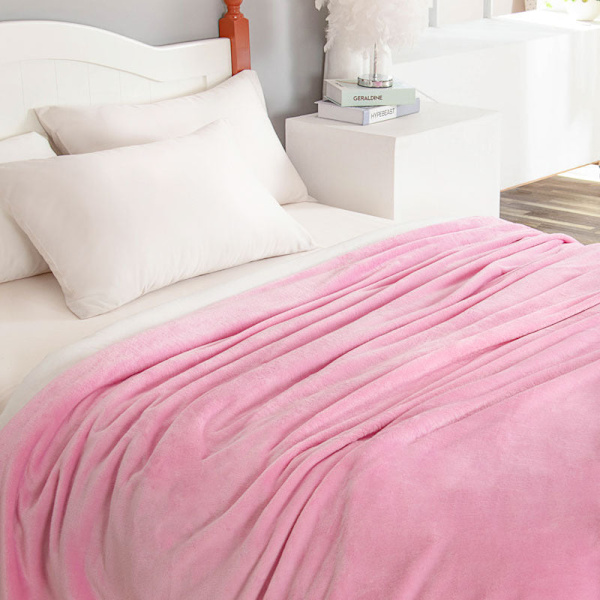 Dobbeltsidig fortykket ensfarget flanellpledd, studenthybel, kontor, lur, høst- og vinterteppe Pink 230*230cm(90*90 inches) 1.6kg