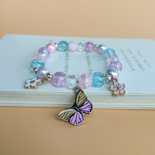 Sött Tecknat Min Melodi Barn Pärlarmband Kristall Kvinnligt Par Student Flickvänner Present Färg Armband Tillbehör 10 pink butterfly