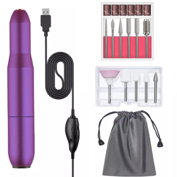 Elektrisk nagelborrmaskin 20000 rpm set USB -laddningsfräs för manikyr nagelfil Pedikyrverktyg Purple