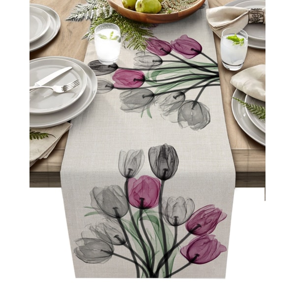Blå Tulpan Bordslöpare för Matbord Köksinredning Fläckresistent Matbordsduk Rektangulär Bordslöpare 150-33cm 59-13inch 05