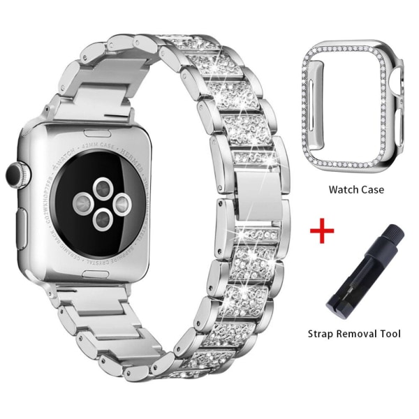 Band + case metallrem för Apple Watch Series 6-rem 40 mm 44 mm diamantring 38 mm 42 mm armband i rostfritt stål iwatch 6SE431 Band plus Case 2 44MM For 5 4