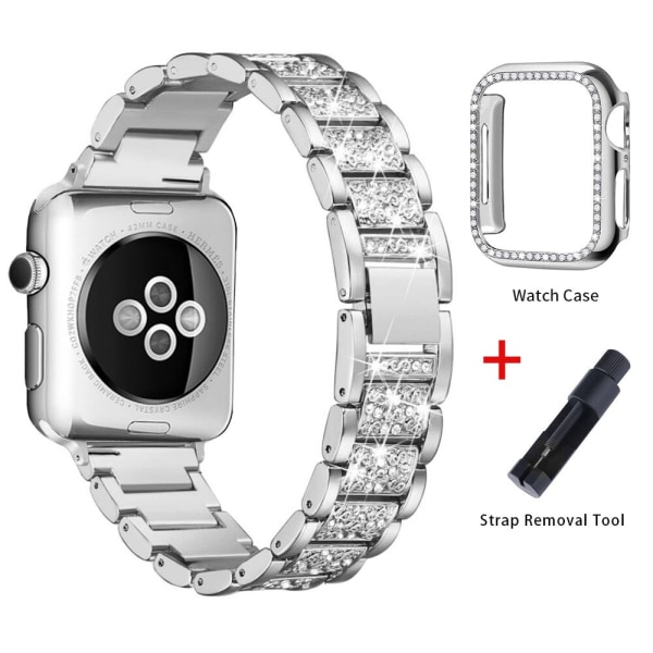 Band + case metallrem för Apple Watch Series 6-rem 40 mm 44 mm diamantring 38 mm 42 mm armband i rostfritt stål iwatch 6SE431 Band plus Case 4 38MM For 3 2 1