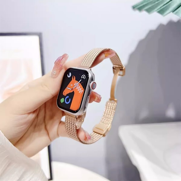 Kellon ranneke Apple Watch iWatch 1-9 sukupolvelle SE 38-40-41mm Ruusukultainen magneettisolki