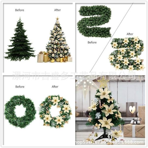 120 stk. Juleblomstsett Juletrepynt Anheng Plastblomster Kunstige Blomster Red a set