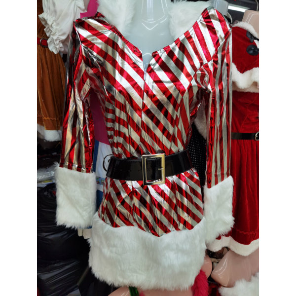 Nyankomst Julklänning Kvinnor Juldräkt För Vuxen Randig sammetpälsklänning med huva Sexig kvinnlig jultomtekostym L