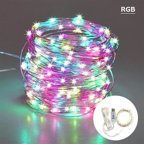Jul LED-ljusslinga 10M Fairy Light USB Nyår Bröllopsfest Högtid Festong Utomhus Gatgirland Rumsbelysning Dekorationer Multicolor