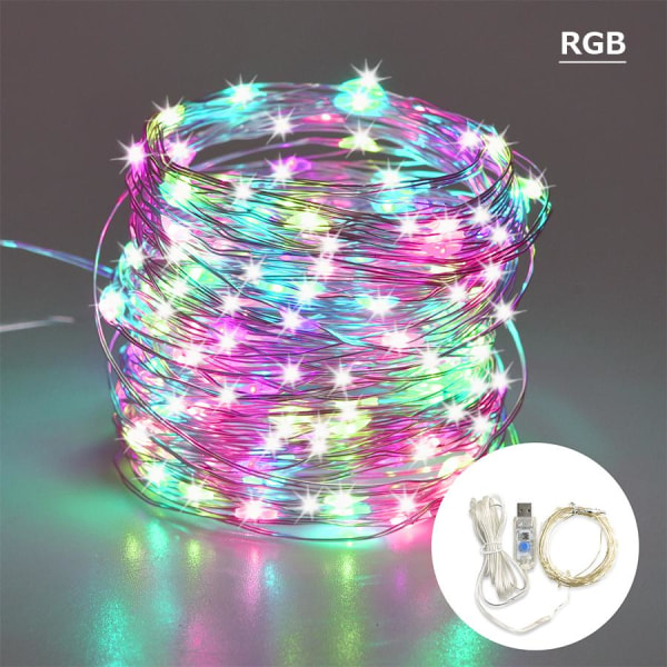 Jule LED-lys 10M Lyslenke USB Nyttår Bryllupsfest Høytids Festong Utendørs Gate Garland Rom Belysning Dekorasjoner Red