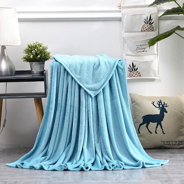 Mjuk Varm Korall Fleece Filt Vinterlakan Överkast Sofffilt 230Gsm 8 Storlekar Lätt Tunn Maskintvättbar Flanellfilt Lake blue 120x200cm