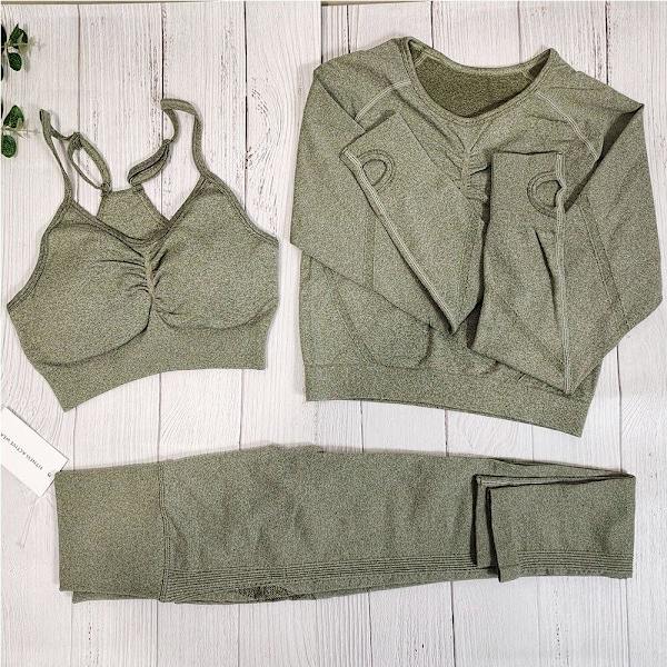 Yoga Set Träningskläder Sexiga Sportkläder För Kvinnor Armygreen 3Pcs set M