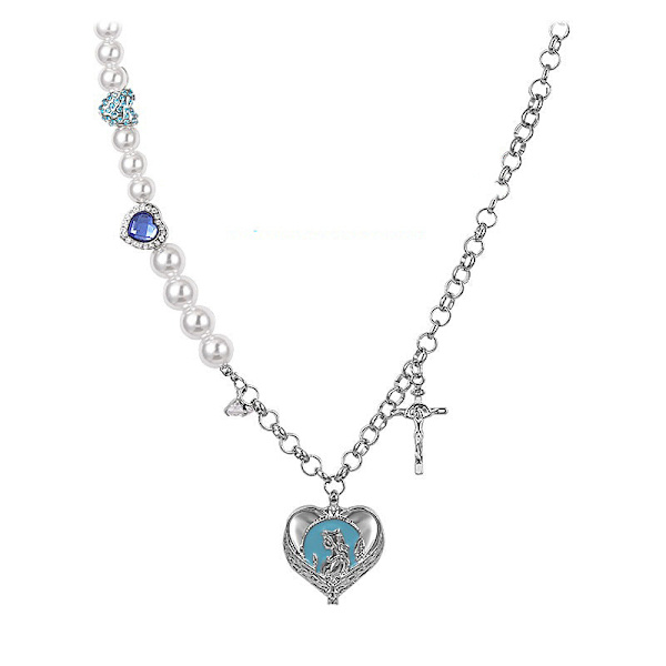 Love Pearl Stitching Gem Cross Clavicle Chain Dame Mote Ornament Halskjede As shown in the figure