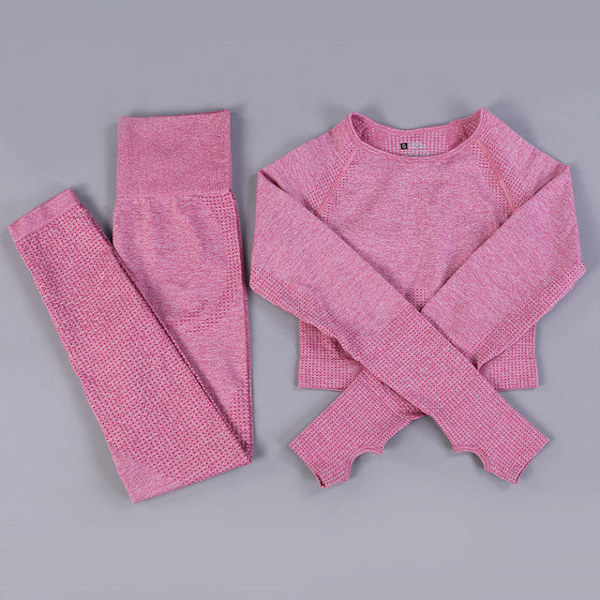 Yoga Set Dam Fitness Sportkläder Träningsdräkter GYM Kläder Löpartights Träningsbyxor 2pcs BraPink M