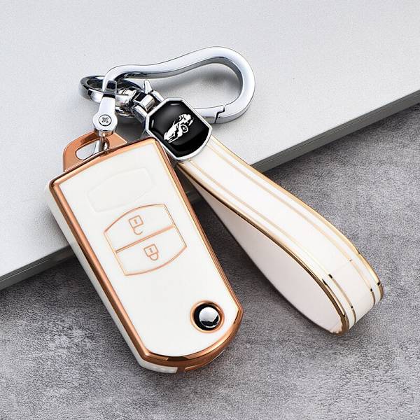 2 3 Knapper Blød TPU Flip Bil Nøgle Etui Cover Til Mazda 3 2 6 2003 2004 2005 2006 2007 2008 2009 2010 2011 2012 2013 Bilholder A white shell