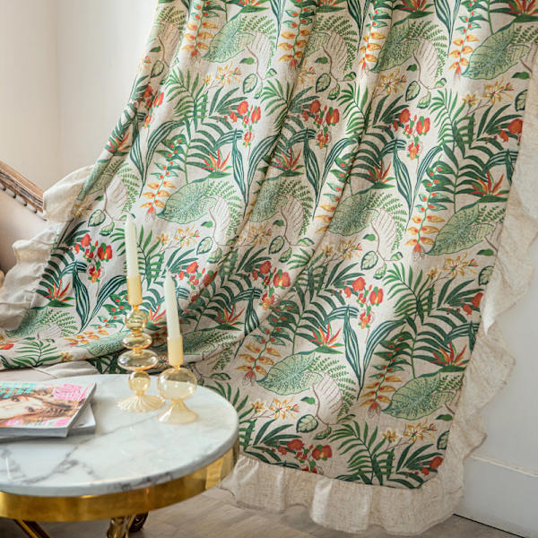 Volang Gardin Halv Ljusinsläpp Sovrum Vardagsrum Burspråk Krok Gardin White Lotus hook curtain 150 width * 220CM height