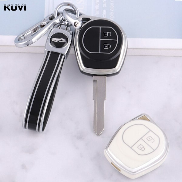 TPU Bilnøkkel Deksel Skall Fob For Suzuki Swift Grand Liana SX4 Window Vitara Amagatarai Nøkkelfri Veske Nøkkelring Tilbehør White