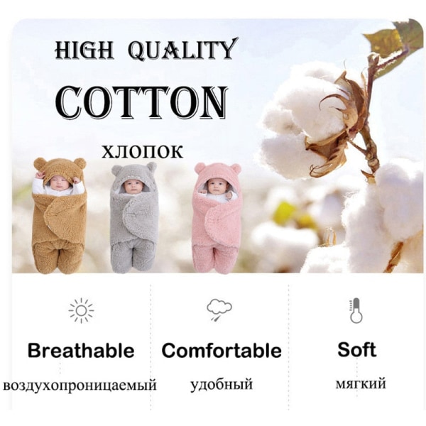 Pehmeät vastasyntyneen vauvan kapalointipeitot vauvan makuupussi kirjekuori vastasyntyneelle unipussi puuvilla paksuuntunut kotelo vauvalle 0-9 kuukautta gray-Fleece 0-3M