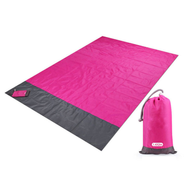 200x210cm Pocket Picknick Vattentät Strandmatta Sand Gratis filt Camping Utomhus Picknick Tält Vikbart cover Sängkläder Rose red 200x140cm