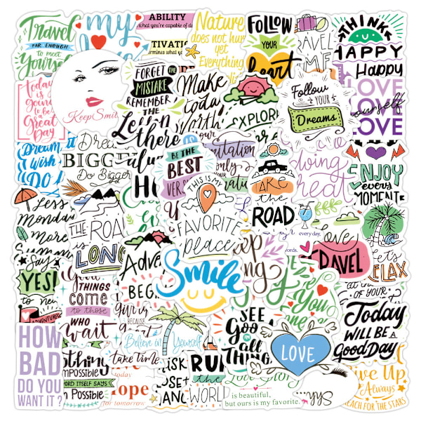 50 kpl Zhangin inspiroivia lyhyitä lauseita sisältäviä graffititarroja, vedenpitäviä matkatavara- ja kannettavan tietokoneen tarroja, ei toistoa Inspirational phrase A- 50pcs