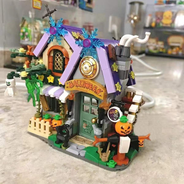 LOZ Kreativ MINI Halloween Hytte Hus Byggeklods MOC Græskarvogn Glædelig Halloween Dekoration Klodser Drenge Børn Legetøj Gaver Model A no box