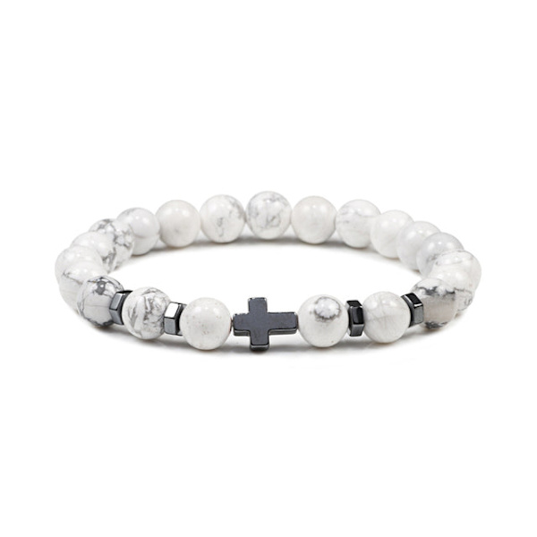 Herr Naturlig Lavasten Pärlarmband Hematit Kors Rosenkrans Meditation Bön Jesus Armband Dam Yoga Smycken Purple Weathered