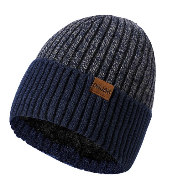 Vinter Dubbellagers Ullmössa för Män Vuxen Ny plus Sammet Varm Stickad Mössa Logo Gray L（58-60cm）