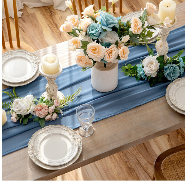 Bordslöpare i chiffong, vit, bröllop, enkel, hotellbord, festdekoration, bordsduk, bordslöpare Romantic White 73*220cm