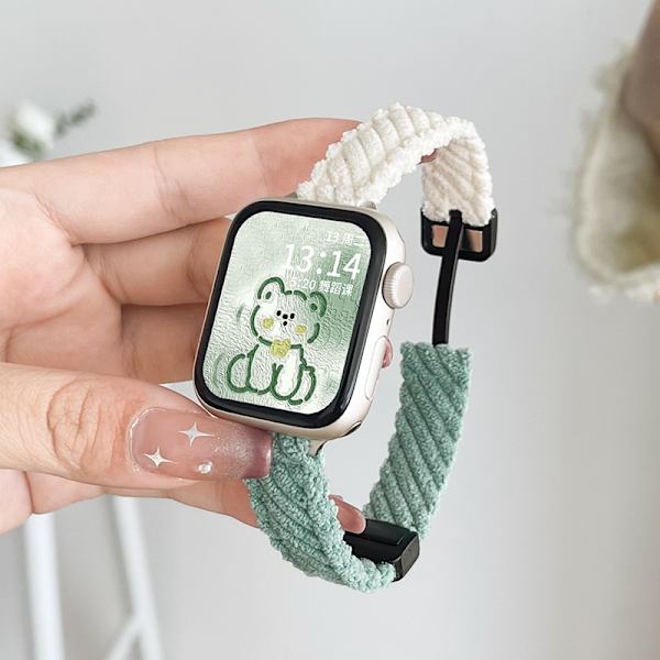 Kellon ranneke Apple Watch iWatch 44mm SE/6/5/4 sukupolvelle Corduroy magneettinen imu | kermanvalkoinen ja matcha