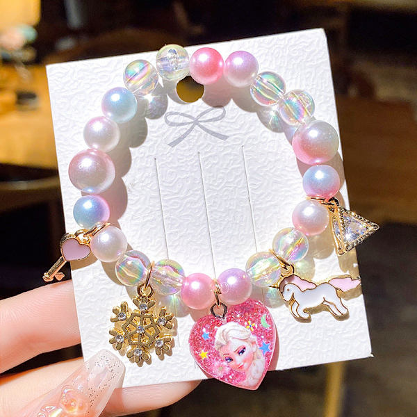 Armband Barnarmband Snöre Pärlor Kristall Kvinnlig Söt Student Flickvänner Flicka Mode Prinsessa 11# pink flower Snowyprincess
