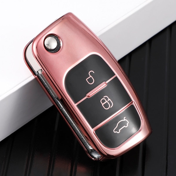 Til Ford Focus 2 MK2 Fiesta Mondeo Galaxy Falcon Territory Ecosport Bil TPU Foldbar Nøgle Cover Taske Shell Etui Nøglering Beskytter Silver
