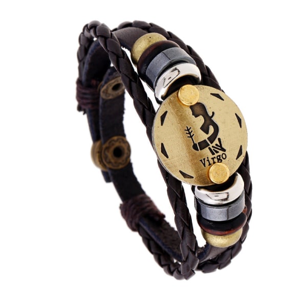 Ornament Pärlarmband 12 Stjärntecken Nötskinn Läderarmband Personliga Födelsedagspresenter Vävt Justerbart Trendigt Läderarmband Scorpio