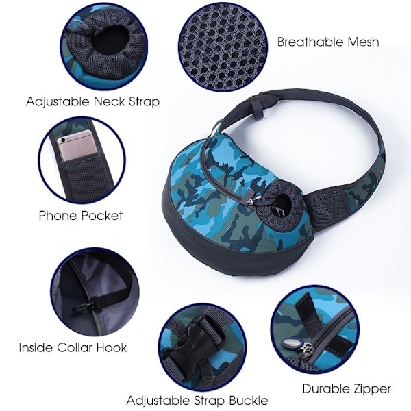 Bæreveske for kjæledyr, utendørs reise, gåtur med hund, skulderbag, pustende mesh Oxford valpeslynge, håndveske, tote pouch Dark Blue S(0-3kg)