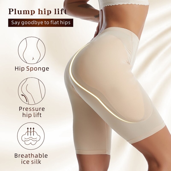 Fake Ass Höftkuddar Butt Lifter Enhancer Thigh Trimmer Control Trosor Dam High Waist Trainer Shapewear Body Shaper Vadderad trosa apricot low waist L