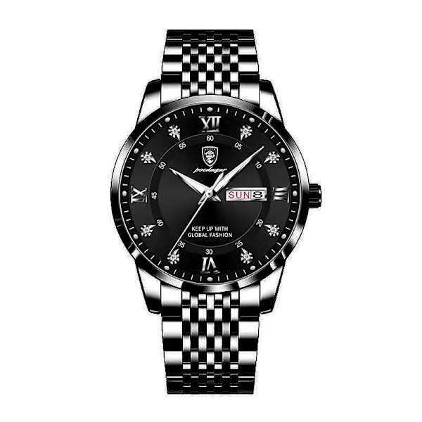 Herrklocka Rostfritt Stål Toppkvalitet Lyx Tryckknapp Dold Lås Vattentät Luminous Datum Vecka Sport Armbandsur 827 SL BK S