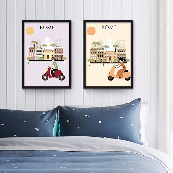 Wekity Minimalistisk Stadsmiljö Väggkonst Canvas Tryck Affisch, Enkel Mode Akvarell Konst Ritning Dekor för Hem Vardagsrum Sovrum Kontor och Barn