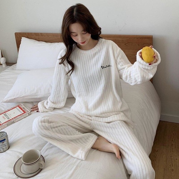 Vintervarma Flanell Dam Pyjamas Set Plysch Sammet Långärmad Sovkläder Nattkläder Korall Fleece Flickor Hemmakläder Purple