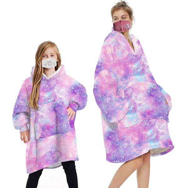 Geagodelia Oversized Hoodie Filt Fluffig Fleece Filt Hoodie för Män Kvinnor Barn Hooded Filt med Stor Ficka Fram Familj Matchande Purple - Galaxy One Size
