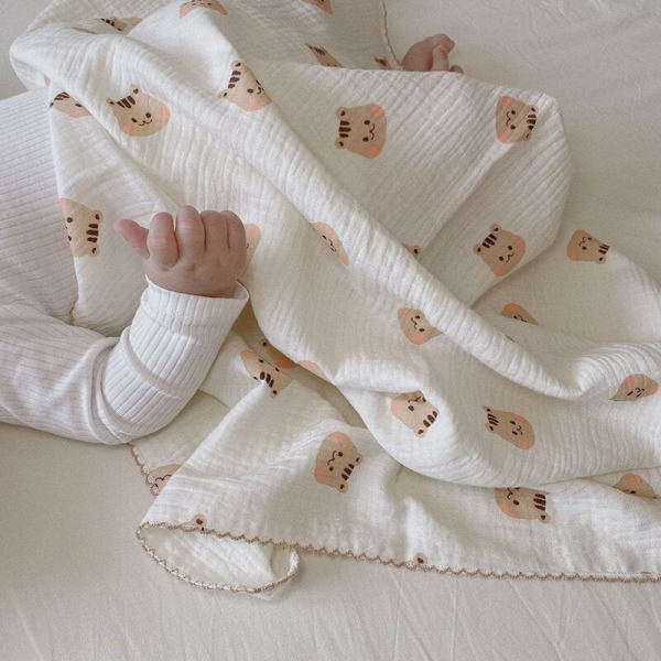 Tunn sommarfilt Tecknad print Baby Andningsfilt 120*100cm Baby 45*26cm bear blanket