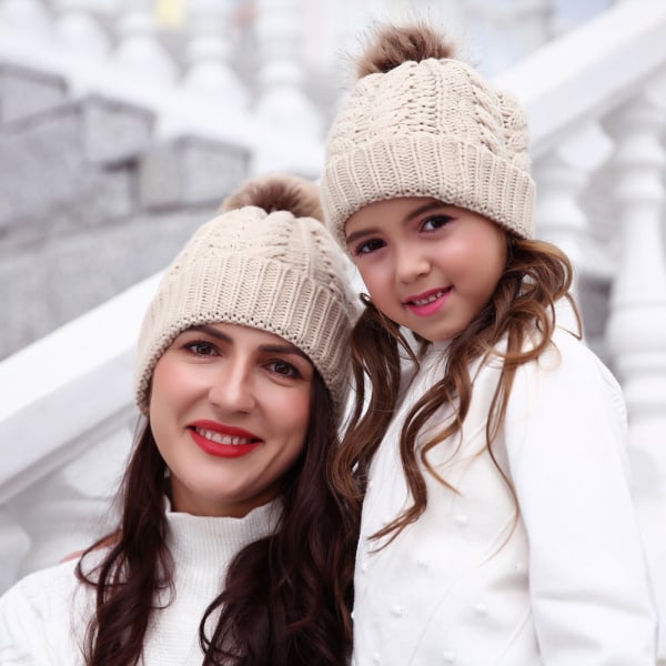 Uusi Twist Äiti-Lapsi Naisten Hattu Äiti ja Vauva Setti Neulehattu White Average size