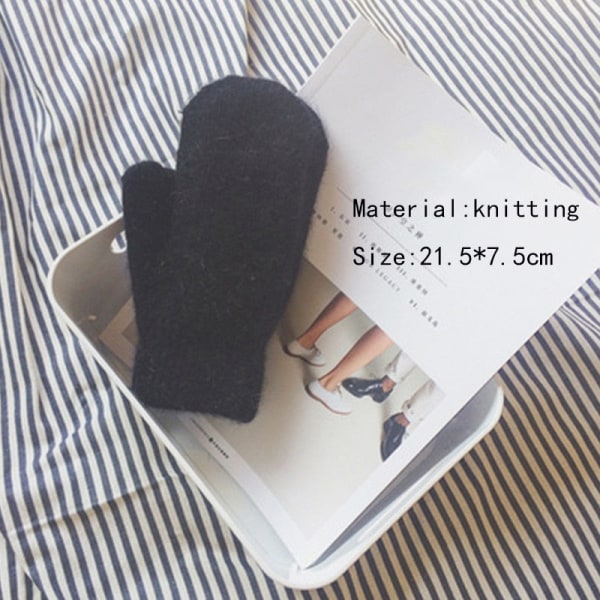 Elastiska helfingerhandskar för damer, söta kaninullshandskar, vintervantar för kvinnor, mode enfärgade vantar, tjocka varma handskar A3 One Size