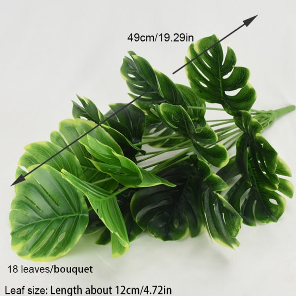 Kunstige planter grønne palmeblade Monstera hjemmehave stue soveværelse balkon dekoration tropisk plastik falsk plante lang 9 leaves green