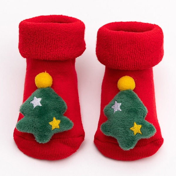 Jouluvauvan sukat talvi paksuuntuneet sarjakuva vauvan liukueste lattiasukat joulusukat 0-2 vuotta lapsi taaperot punaiset lattiasukat Baby floor socks 1 M