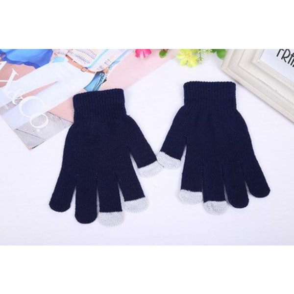 Rimiut Dam Cashmere Stickade Vinterhandskar Cashmere Stickade Dam Höst Vinter Varma Tjocka Handskar Pekskärm Skidhandskar Style 2 Blue One Size