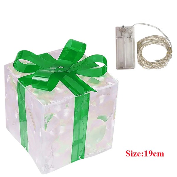 Julelysende Dekoration Gaveæske Ornament Med Sløjfe Julebelysning Æske Udendørs Belysning Julefest Bordpynt 15cm-Red bowknot