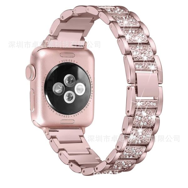 Smart Watch Diamond Watch Band Three Beads Full Diamond Solid Chain Watch Band 38MM-rose pink